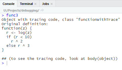 trace function in R